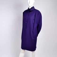 Ferre Italy Purple Wool 1990s Vintage Dress with Scarf M/L