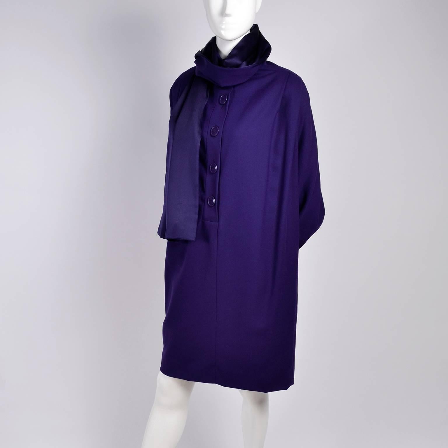 Ferre Italy Purple Wool 1990s Vintage Dress with Scarf M/L 3