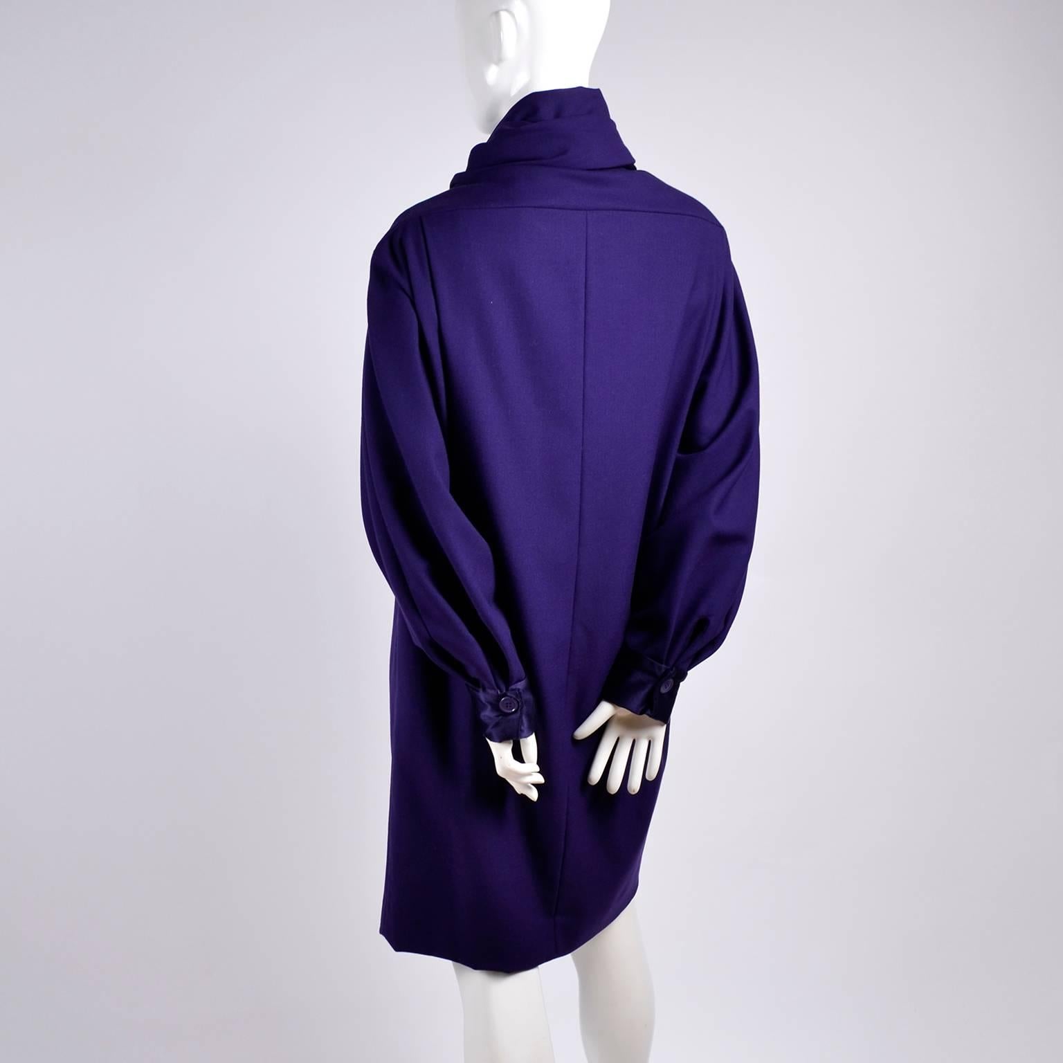 Ferre Italy Purple Wool 1990s Vintage Dress with Scarf M/L 1
