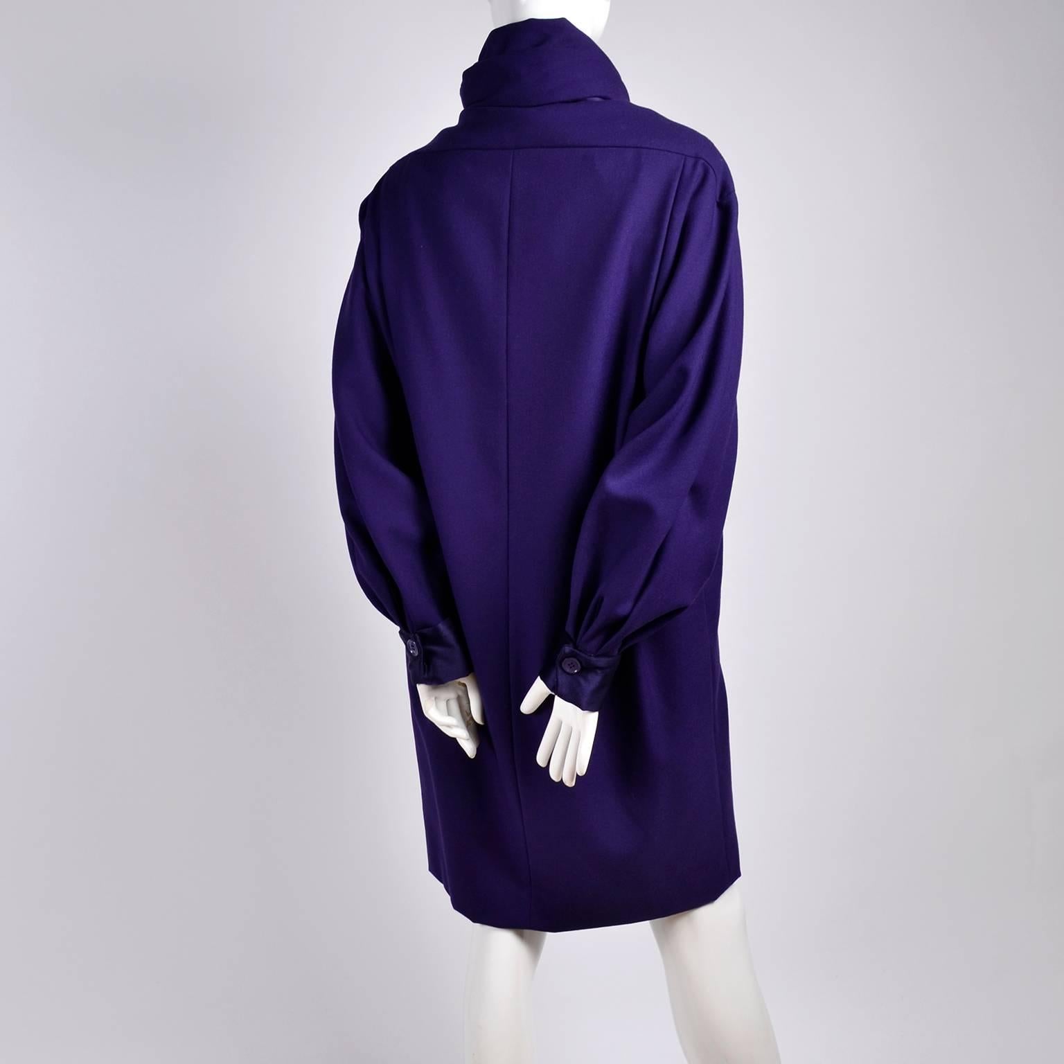 Ferre Italy Purple Wool 1990s Vintage Dress with Scarf M/L In Excellent Condition In Portland, OR