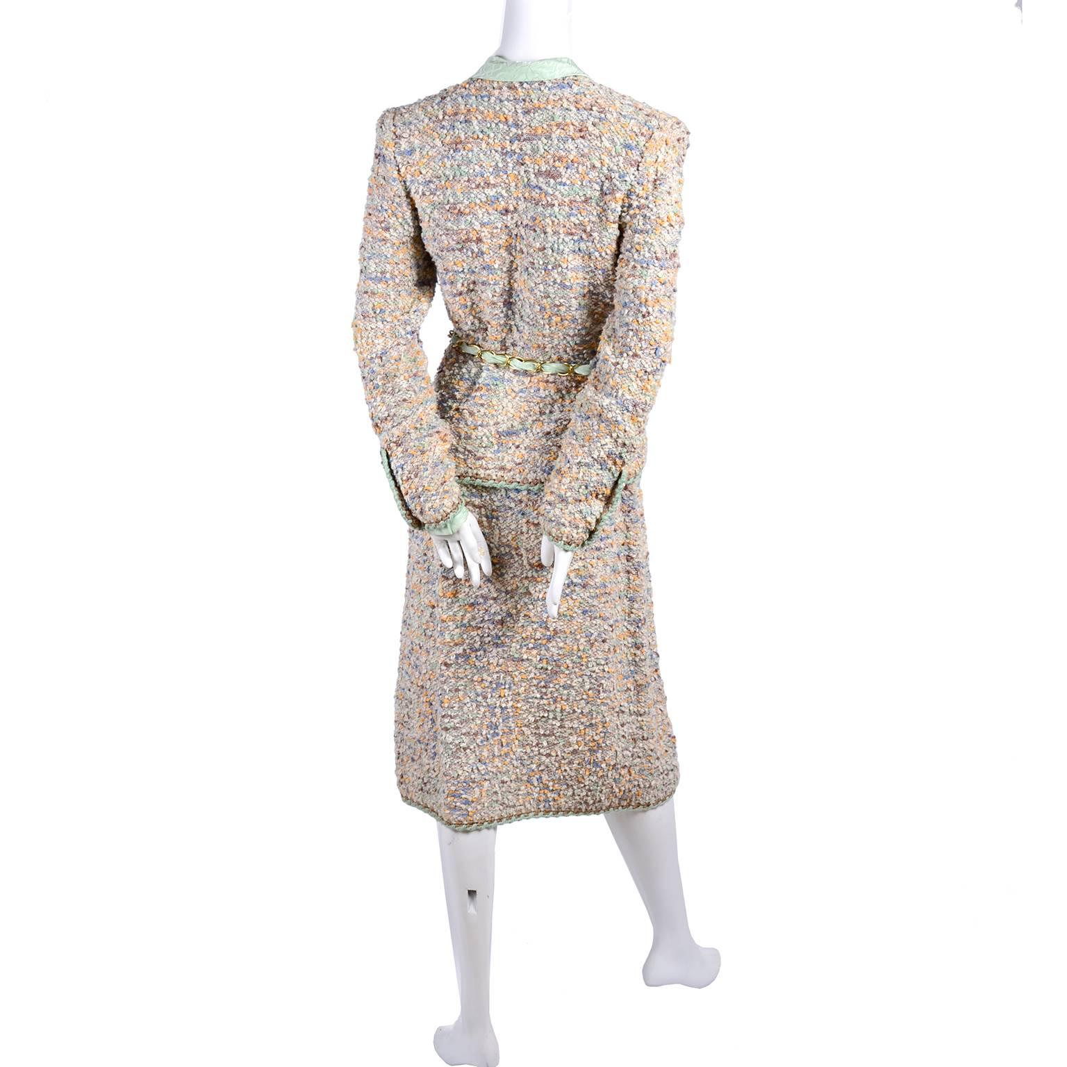 afternoon ensemble comprising coat blouse and skirt in wool mohair boucle