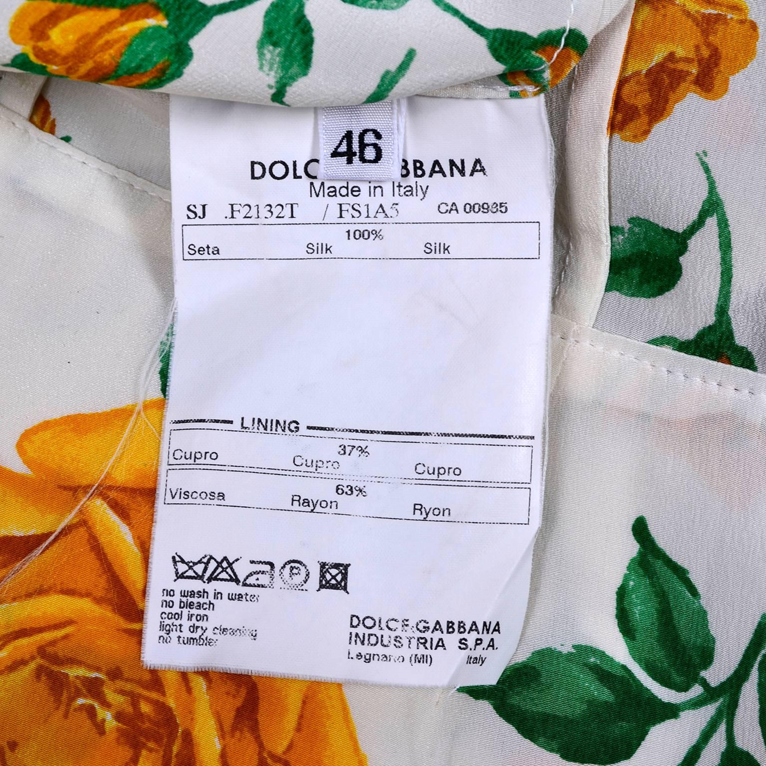 Dolce & Gabbana Dress 2pc Skirt & Blouse in Yellow Rose Floral Print & Lace Trim 2