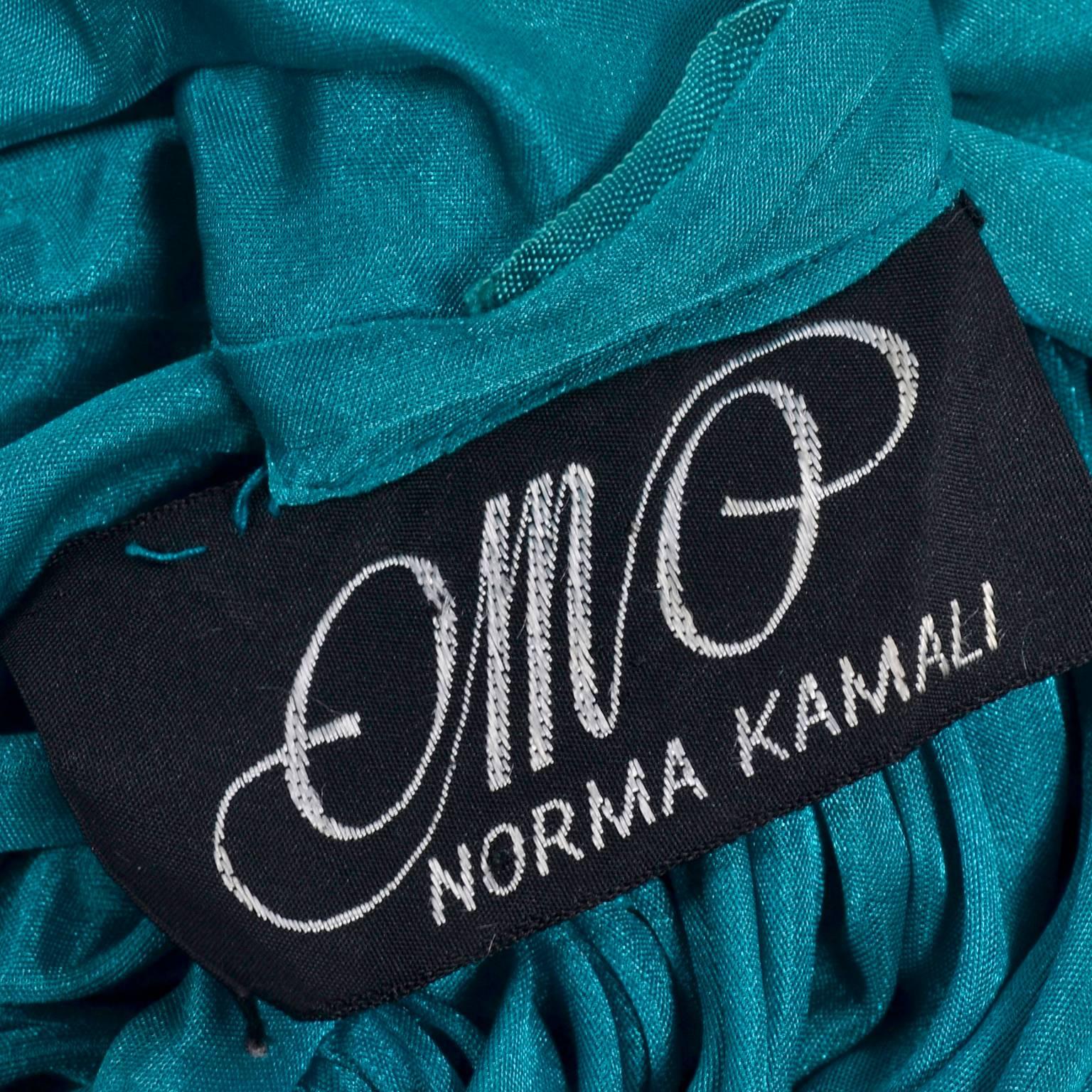Rare 1970s Norma Kamali OMO Vintage Butterfly Dress in Draped Teal Blue  2