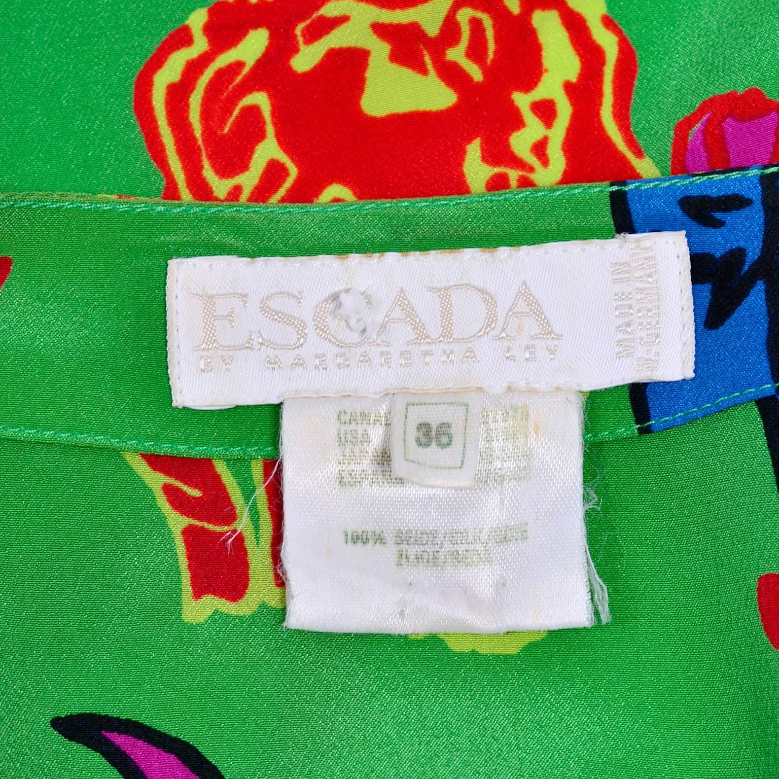 Escada Silk Blouse in Yellow Pink Blue Red & Green Pop Art Tiger Bold Print 2