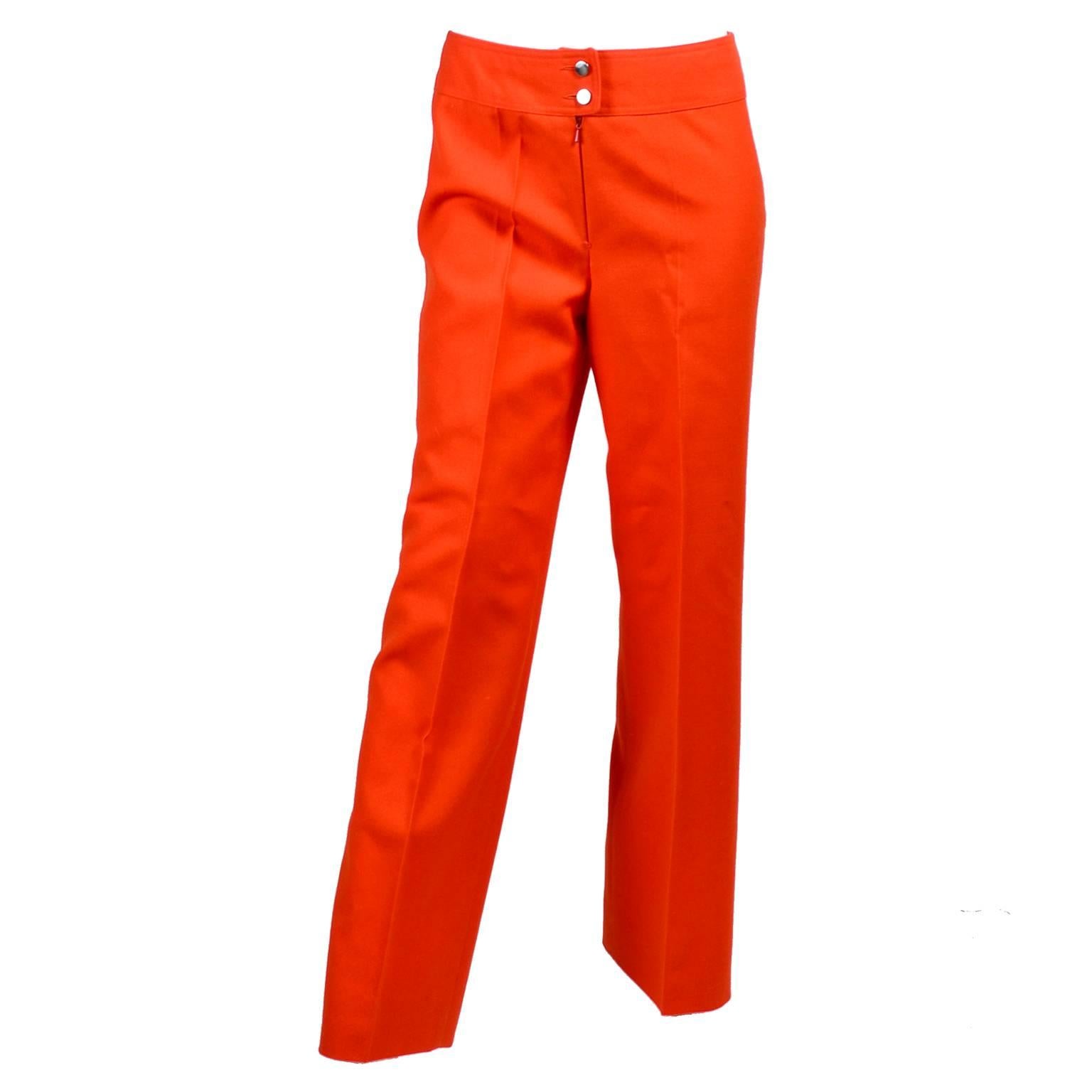 Vintage Courreges Orange Wool High Waisted Pants