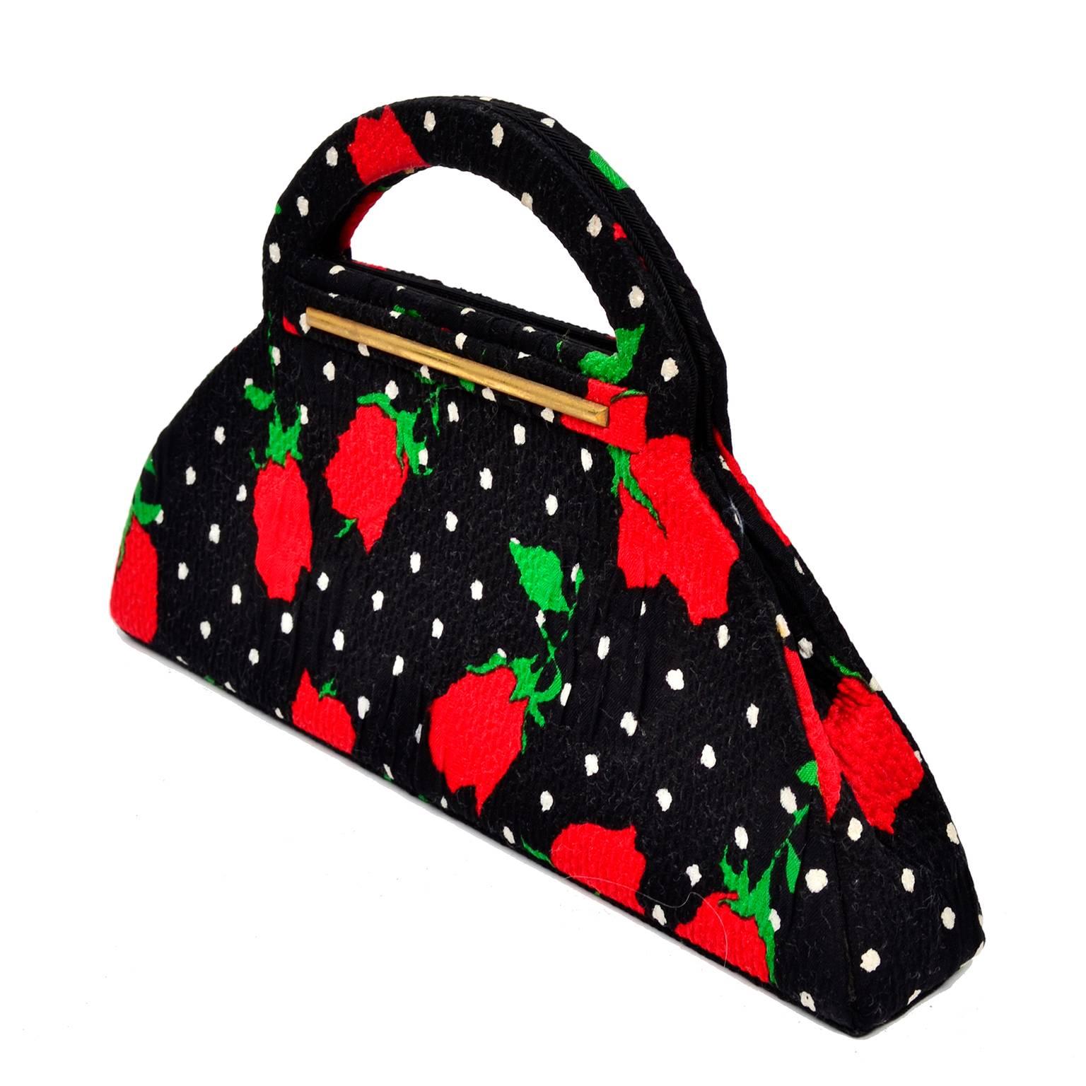 black purse with red roses