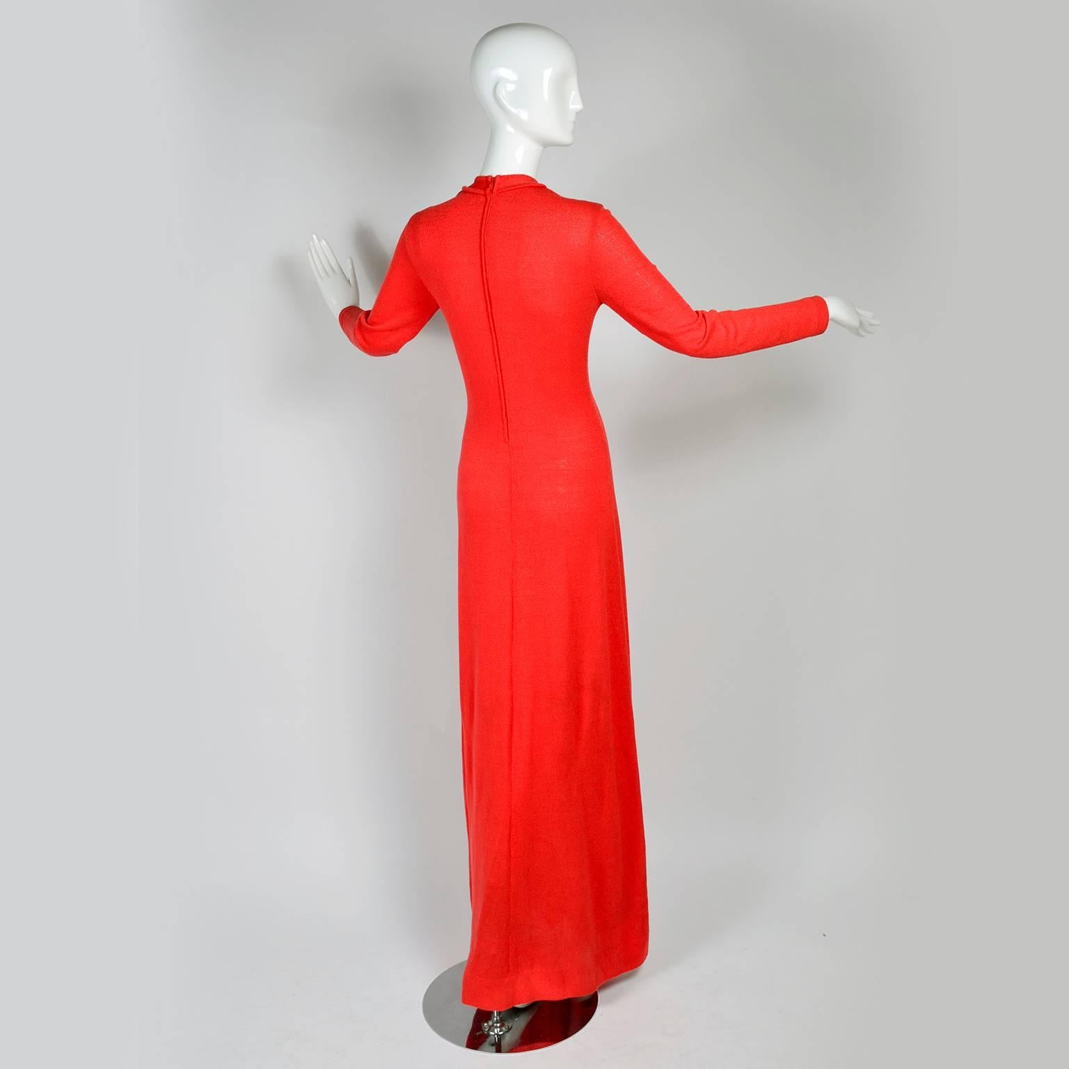 1970s Orange Red Knit Dress With Keyhole Openings Made in Italy 1