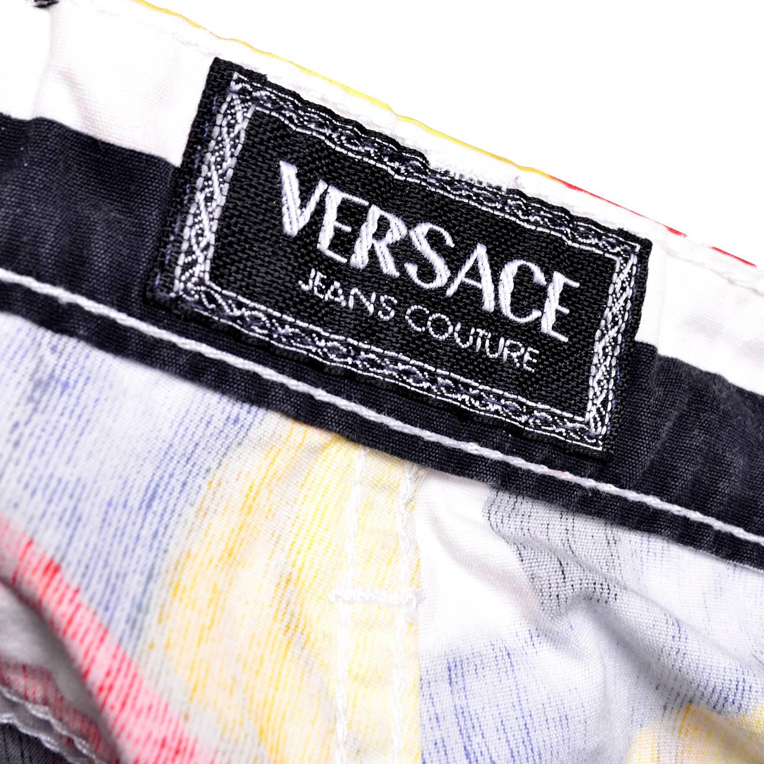 Rare Vintage Gianni Versace Jeans Couture Pants W Novelty Flag Print Size 26 XS 1