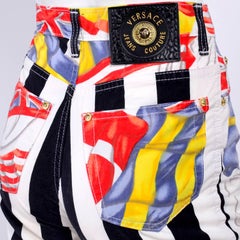 Rare Vintage Gianni Versace Jeans Couture Pants W Novelty Flag Print Size 26 XS