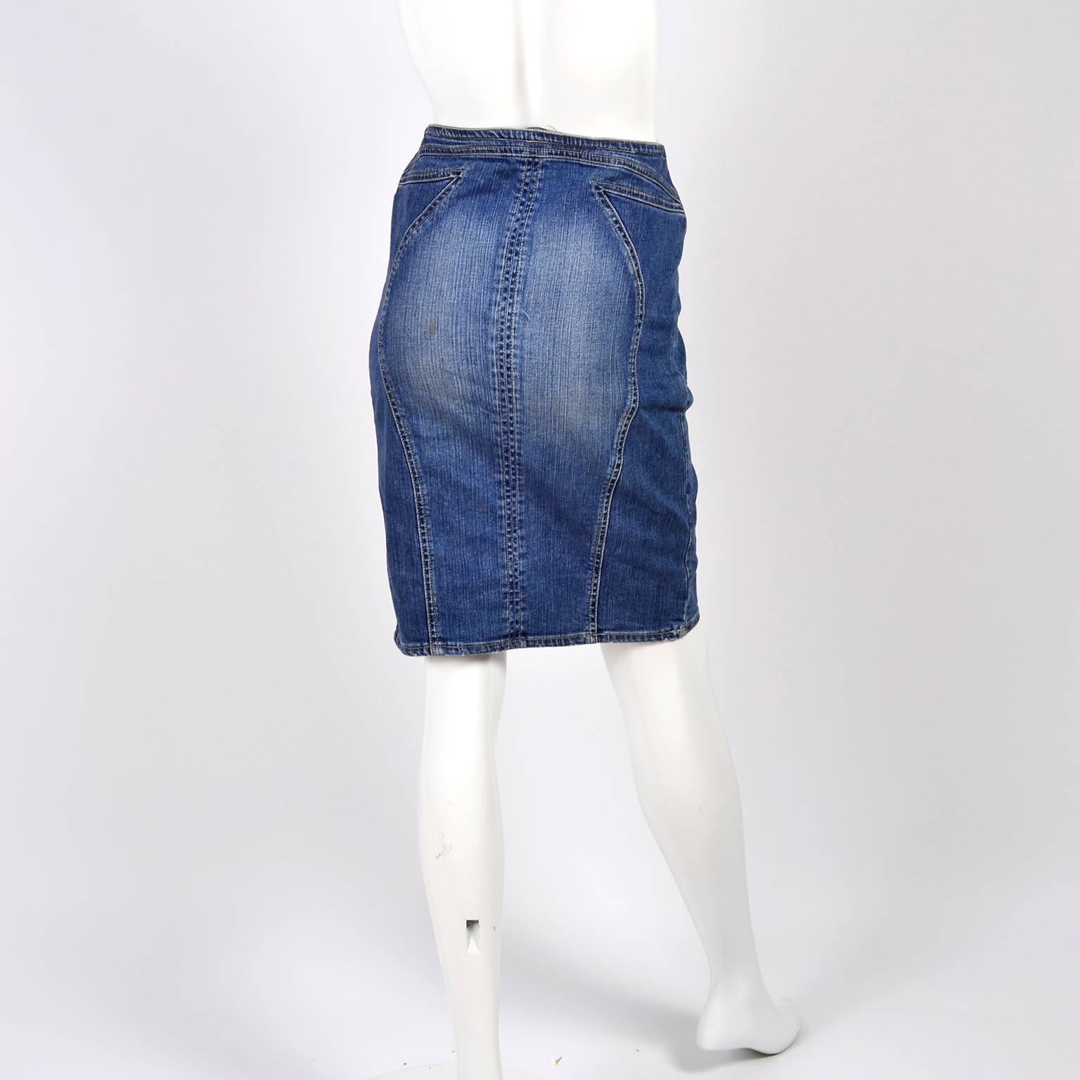Women's Versace Jeans Couture Denim Blue Skirt W Dangling Metal Charms
