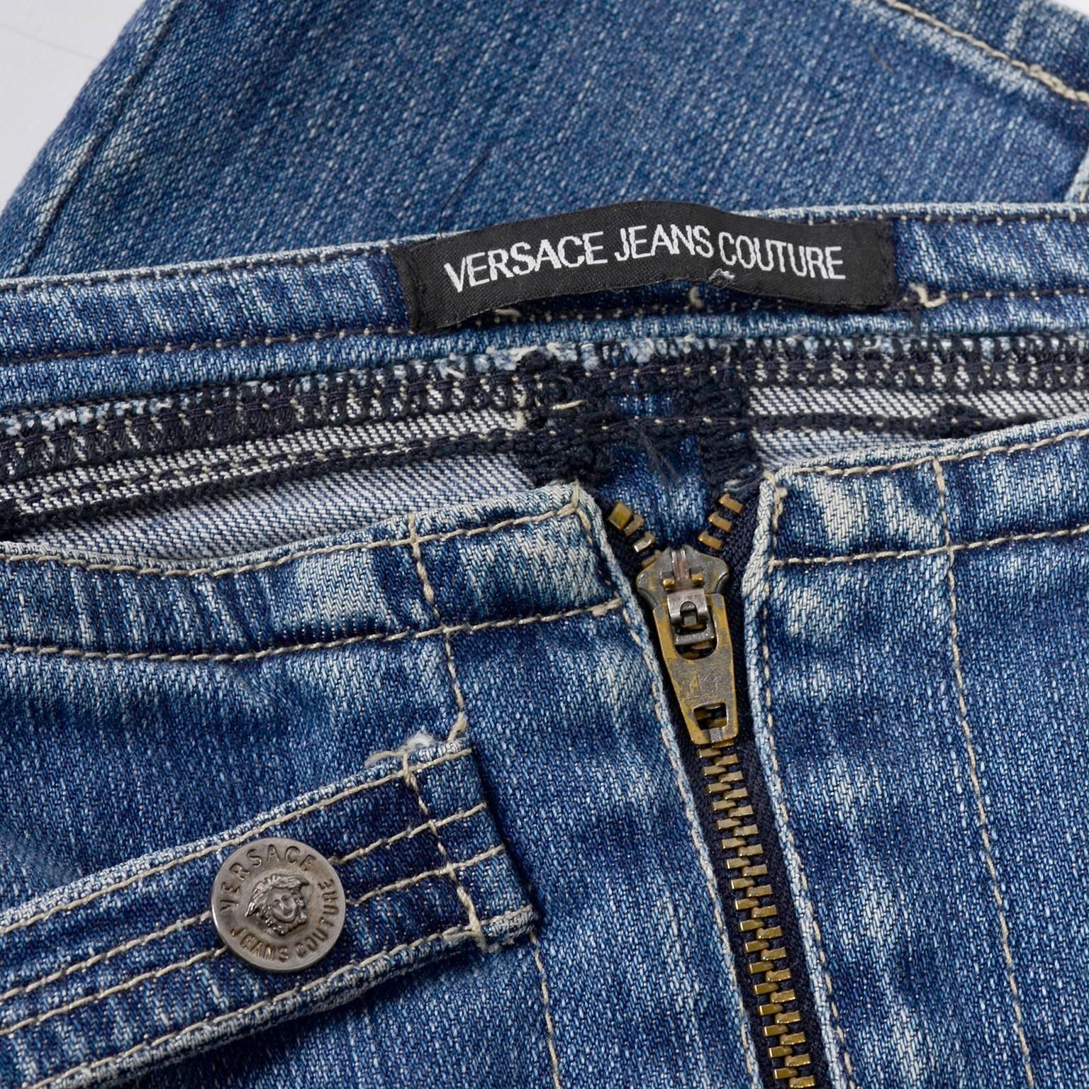 Versace Jeans Couture Denim Blue Skirt W Dangling Metal Charms 1