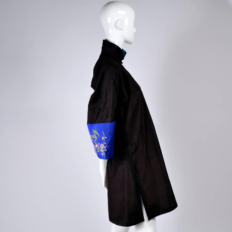 Antique Chinese Silk Robe Jacket With Micro Crewel Embroidery and