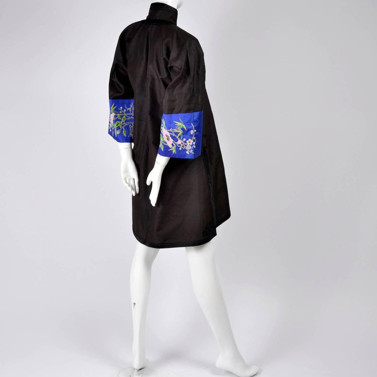 Antique Chinese Silk Robe Jacket With Micro Crewel Embroidery and