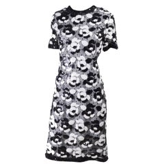 Victor Costa Vintage Dress in Black Mesh Black & White Sequins Over White Satin