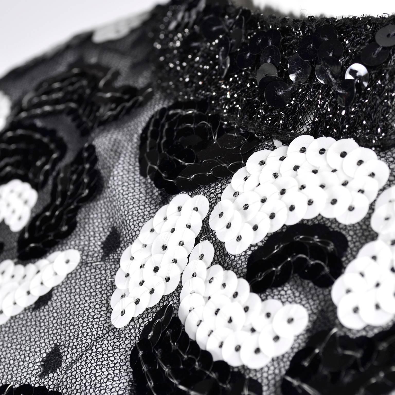 Victor Costa Vintage Dress in Black Mesh Black & White Sequins Over White Satin 2