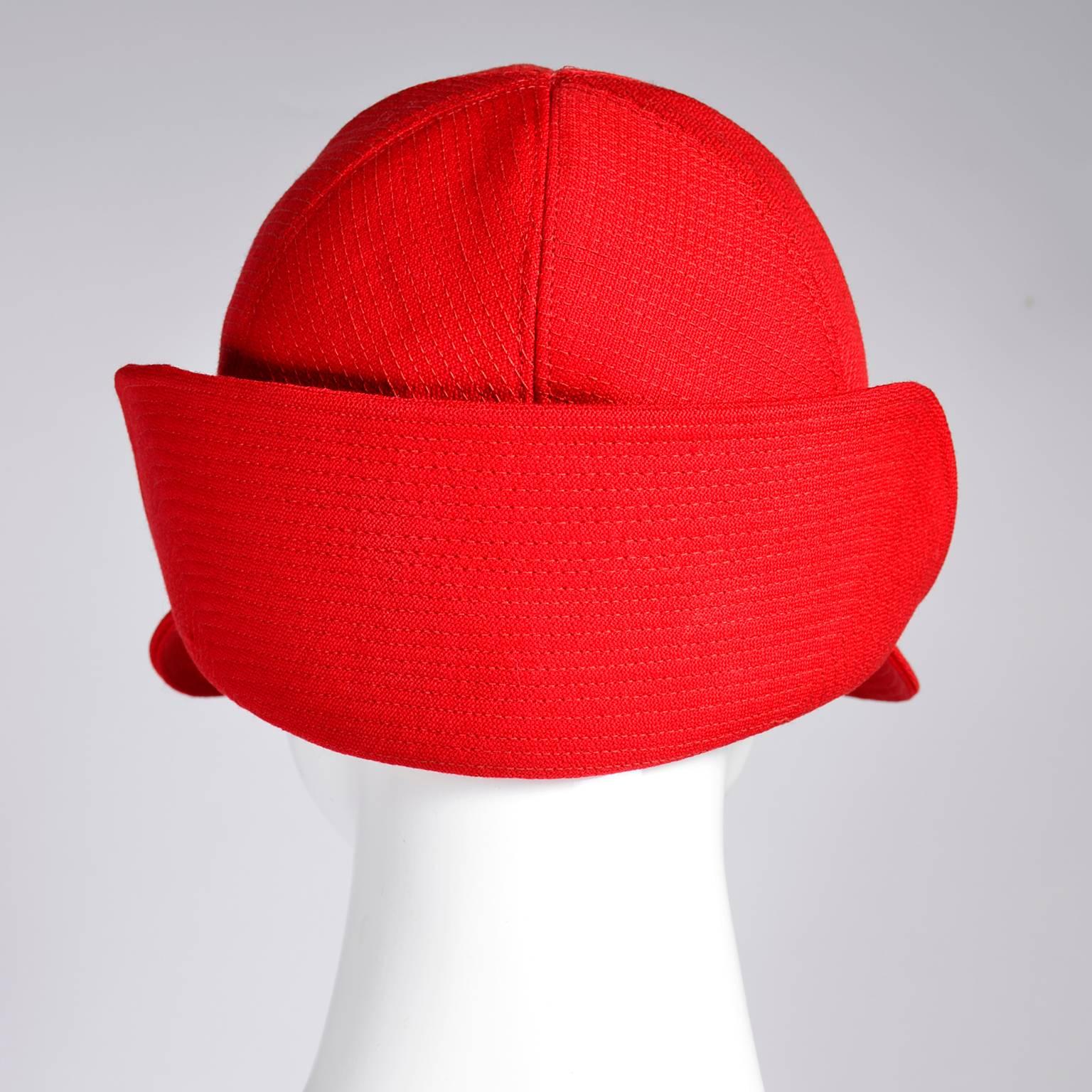 1970s Rare Yves Saint Laurent YSL Hat in Red with Black Trim In Excellent Condition In Portland, OR