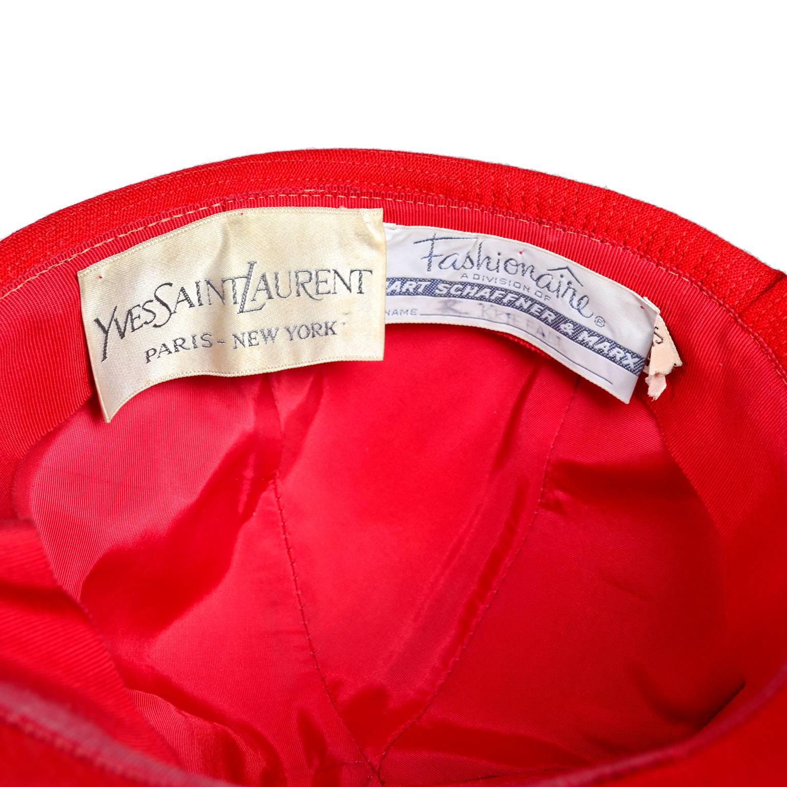 Women's 1970s Rare Yves Saint Laurent YSL Hat in Red with Black Trim