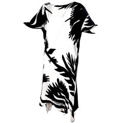 Vintage Caftan Dress in Black and White High Contrast Abstract Print