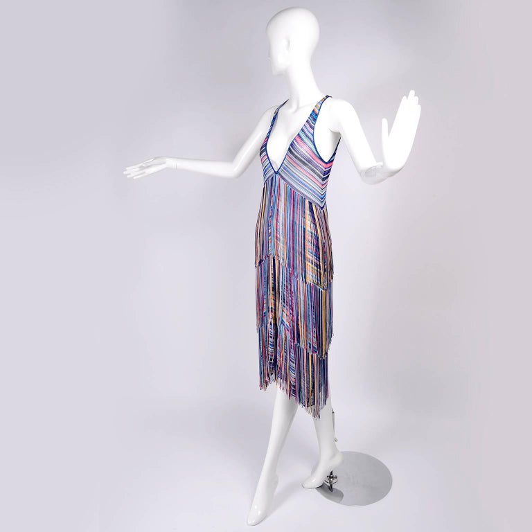 Rainbow Tiered Fringe Slip Dress with Matching Fringe Jacket or Sweater ...