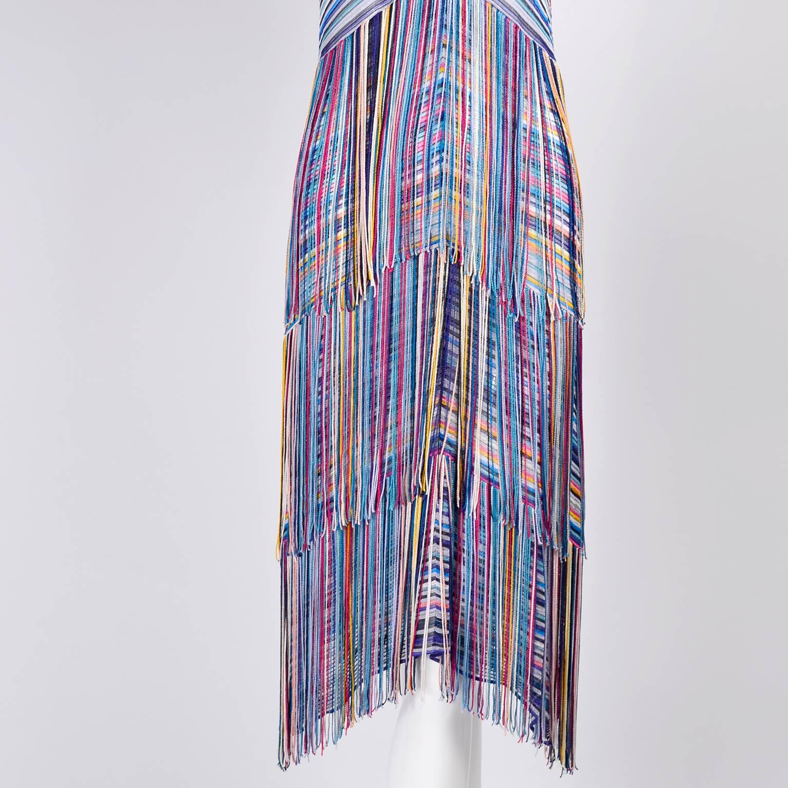 Gray Rainbow Tiered Fringe Slip Dress with Matching Fringe Jacket or Sweater 2/4