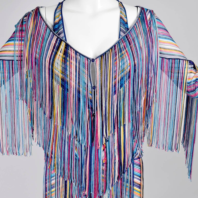Rainbow Tiered Fringe Slip Dress with Matching Fringe Jacket or Sweater