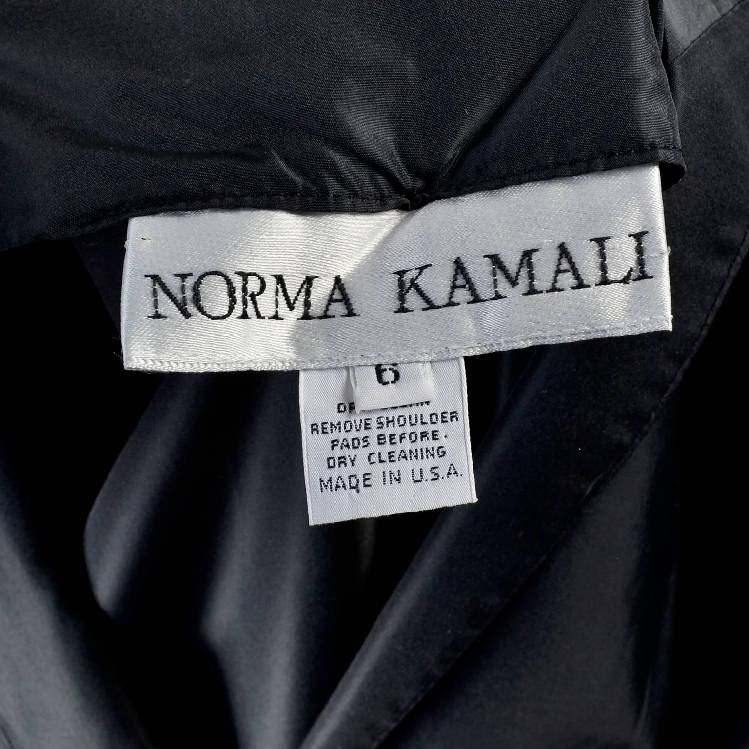 Vintage 1980s Norma Kamali Victorian Style Dress in Black Satin Taffeta Size 6 2
