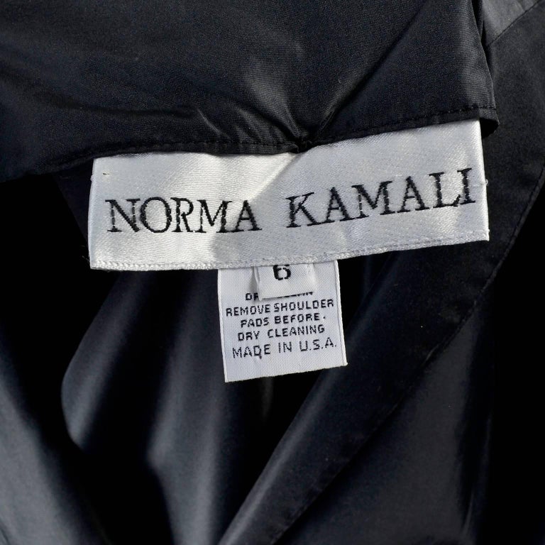 Vintage 1980s Norma Kamali Dress in Black Satin Taffeta With Sash Size ...