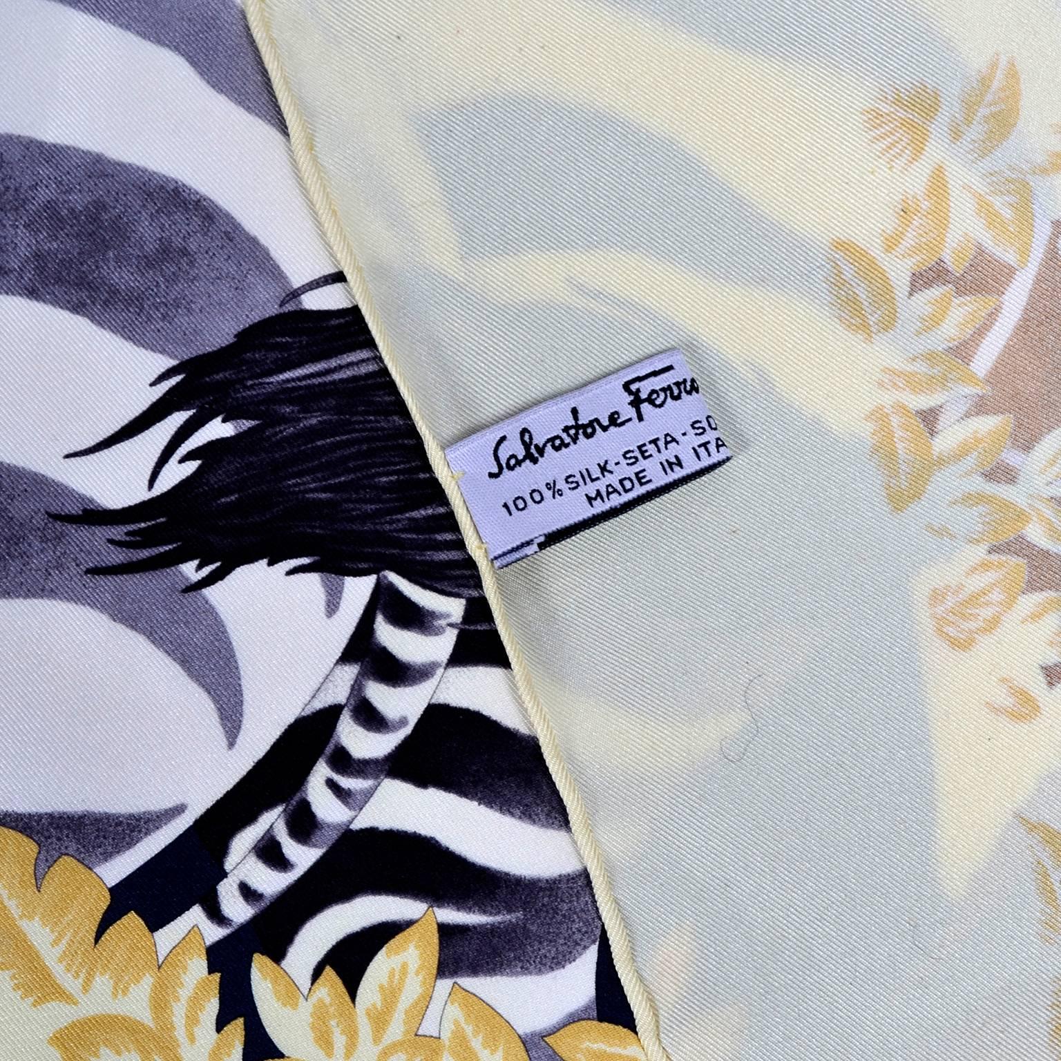 Vintage Salvatore Ferragamo Silk Scarf in Giraffe Zebra Leopard Print Pattern  In Excellent Condition In Portland, OR