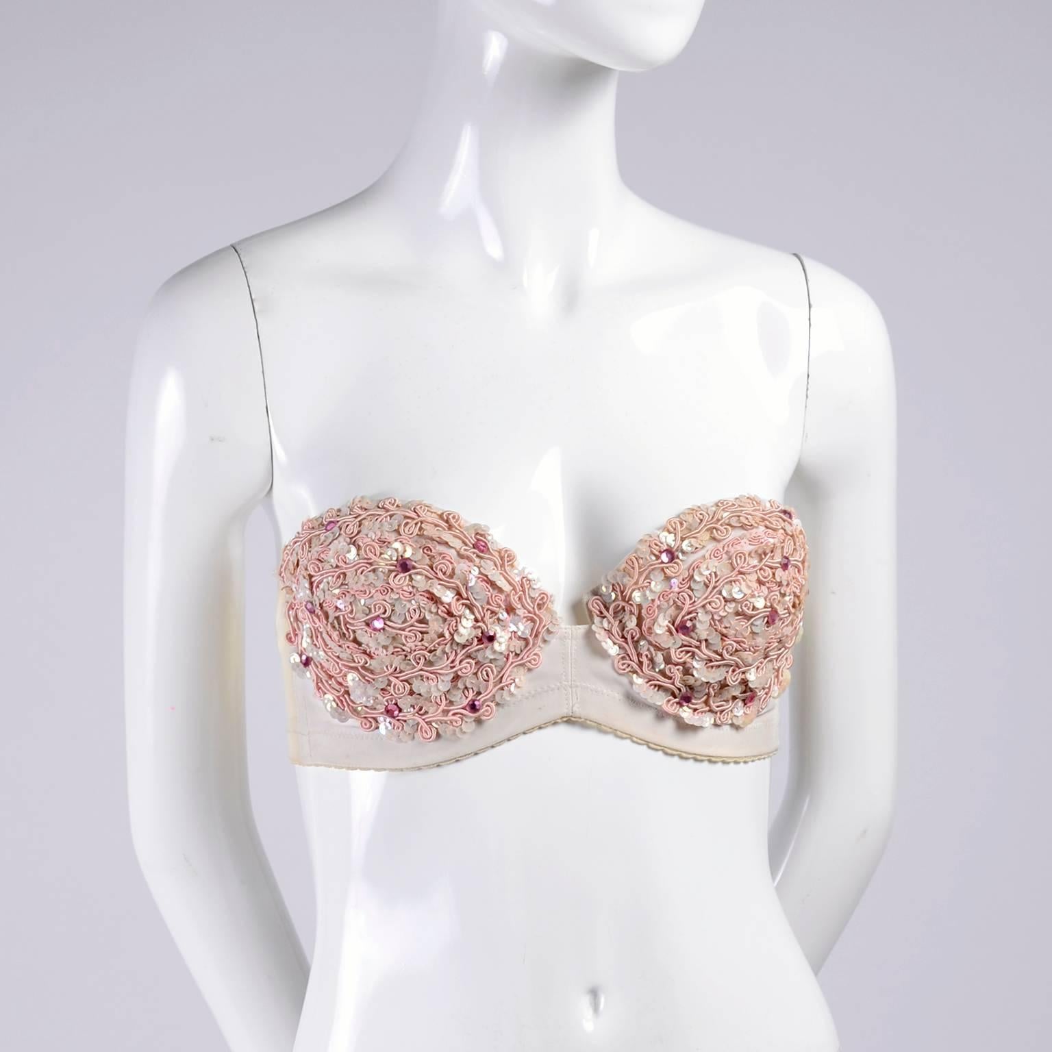 Women's Cher Owned Pink Strapless Sequin Bra With Cher's Autograph inside Of Cup