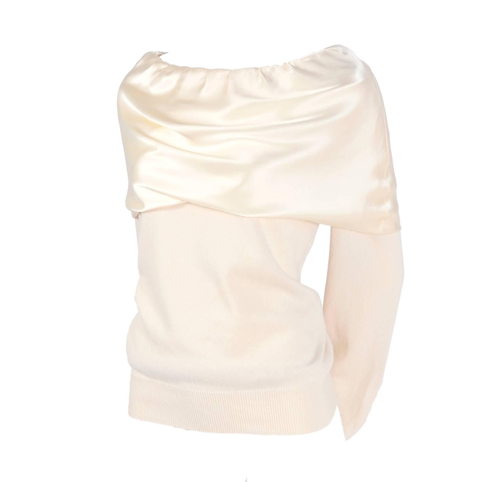 Dolce & Gabbana Cream Cashmere & Silk Off Shoulder Sweater Top Size 44 