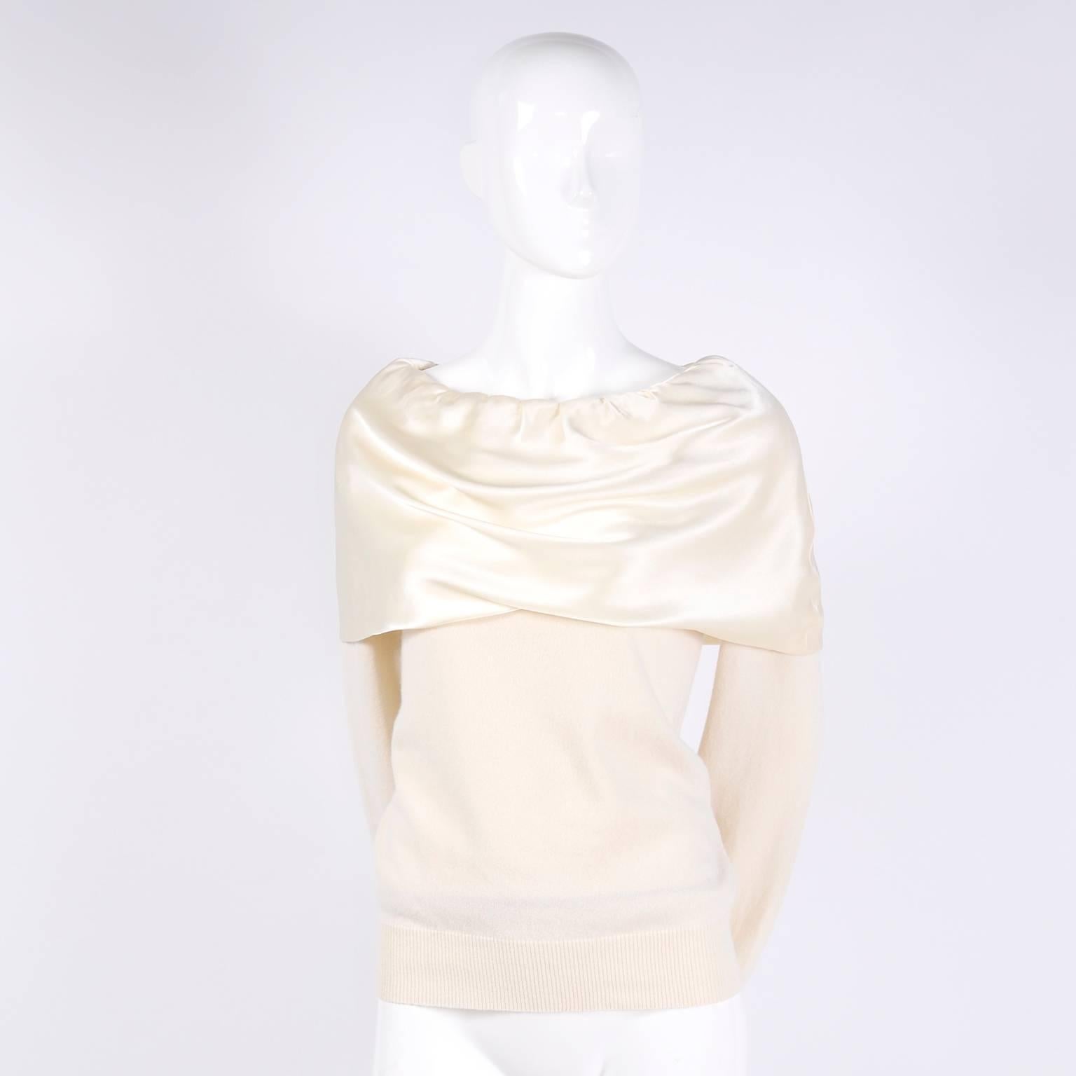 White Dolce & Gabbana Cream Cashmere & Silk Off Shoulder Sweater Top Size 44 