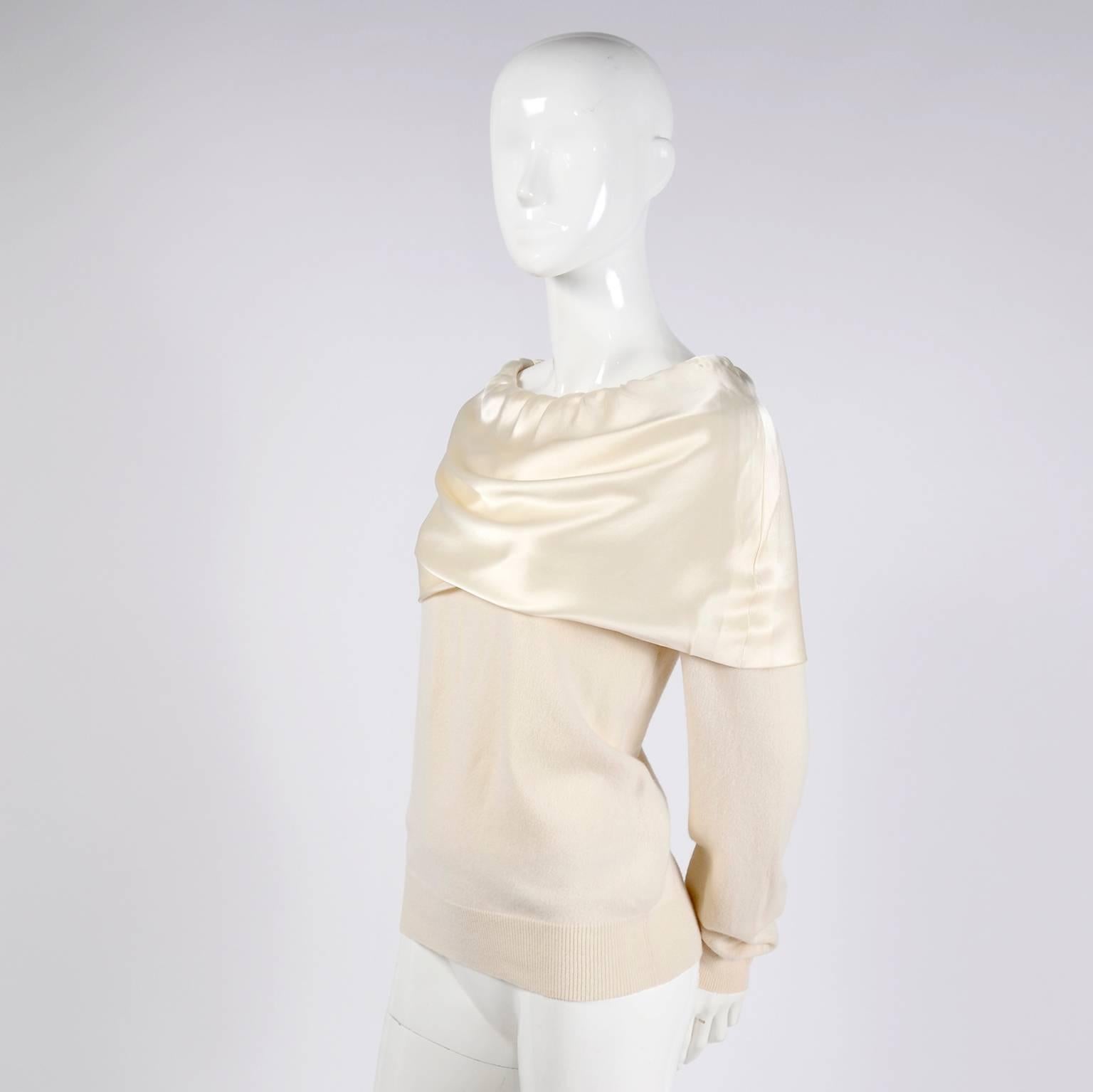Dolce & Gabbana Cream Cashmere & Silk Off Shoulder Sweater Top Size 44  In Excellent Condition In Portland, OR
