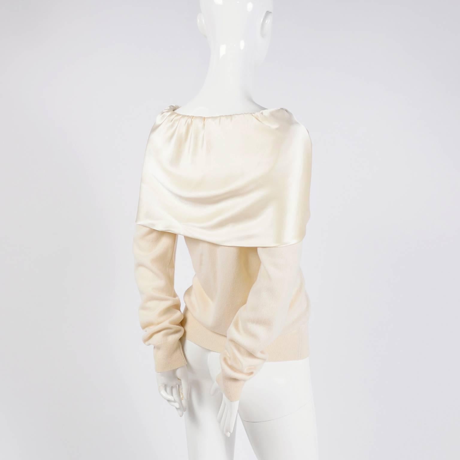 Women's Dolce & Gabbana Cream Cashmere & Silk Off Shoulder Sweater Top Size 44 