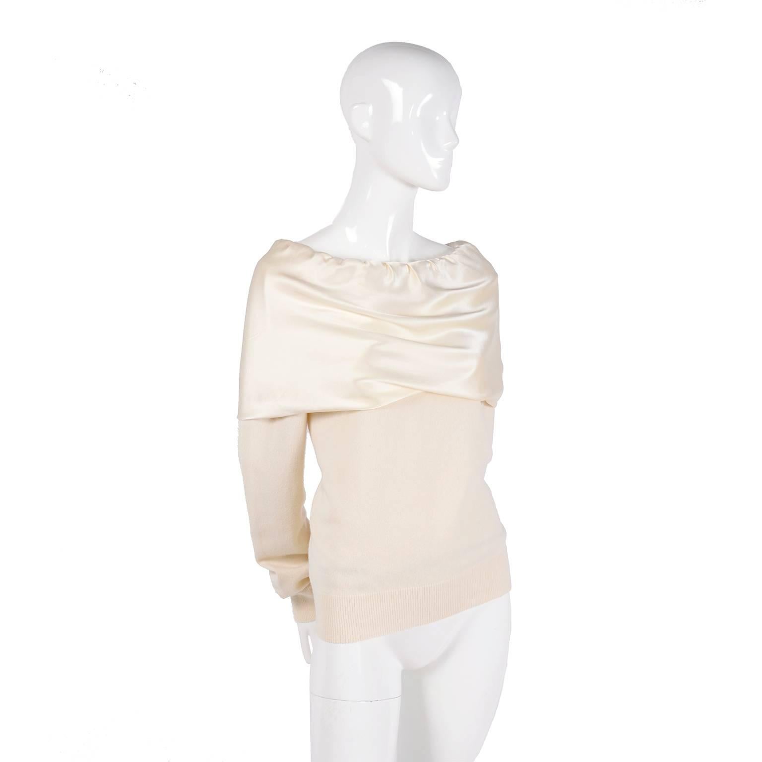 Dolce & Gabbana Cream Cashmere & Silk Off Shoulder Sweater Top Size 44  3