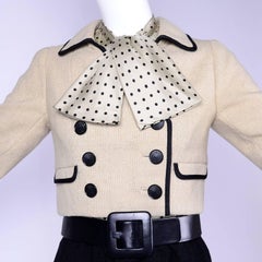 Norman Norell Skirt Jacket and Silk Polka Dot Bow Blouse Suit, 1960s Provenance