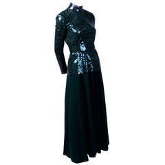 Norman Norell Vintage Dress in Green W/ Sequins Prominent Fashion Family Estate