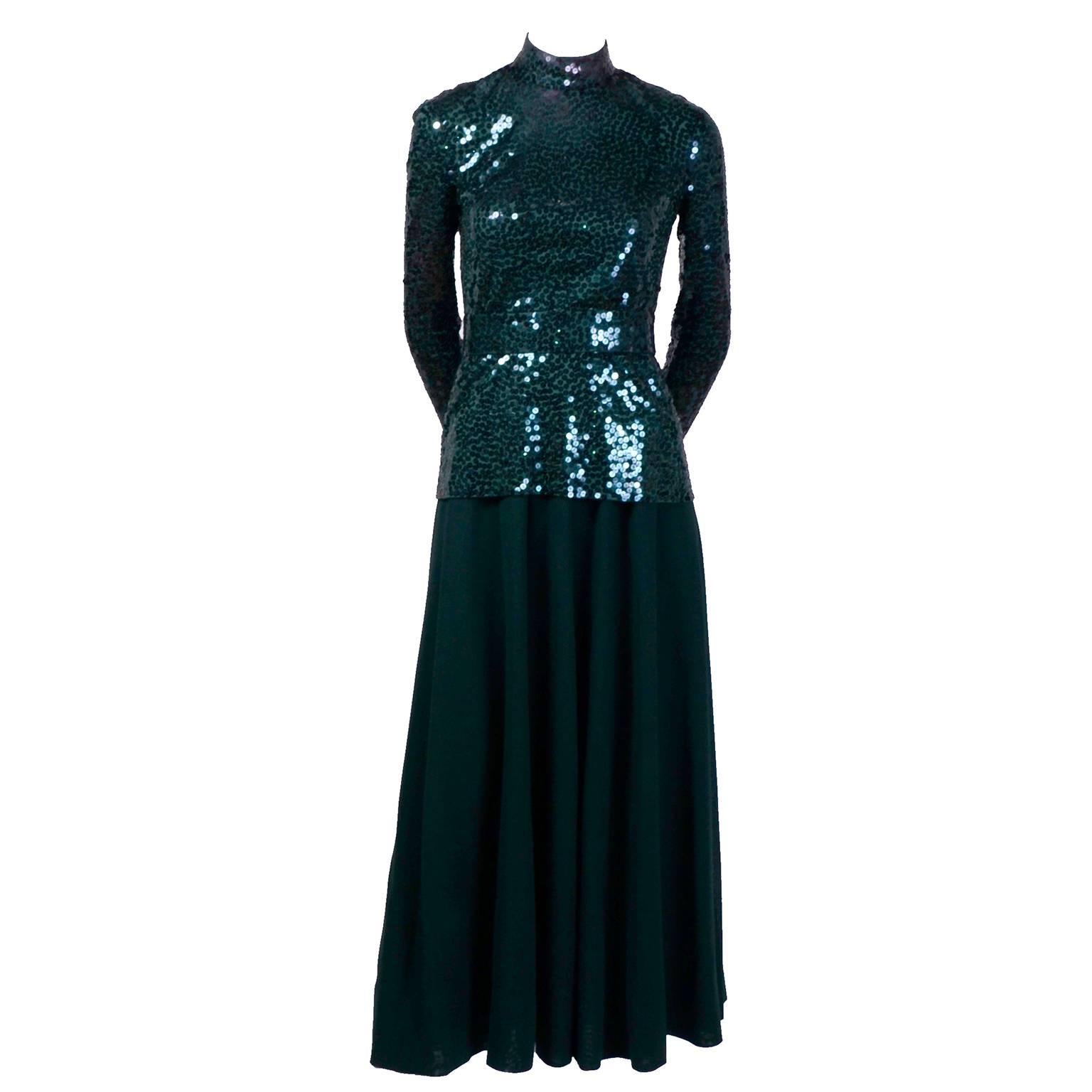 Women's Norman Norell Vintage Dress in Green W/ Sequins Prominent Fashion Family Estate