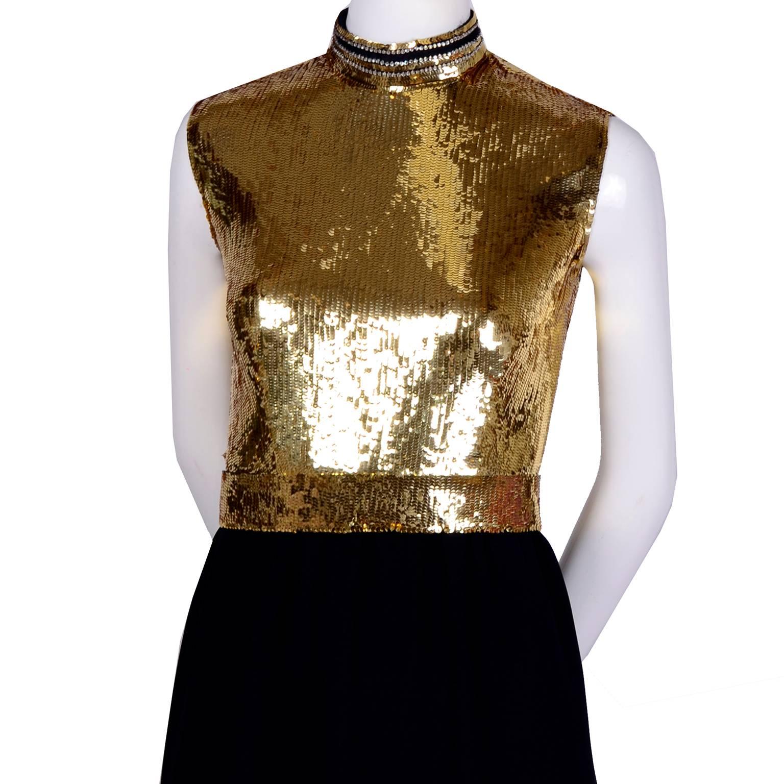 Black Vintage Gold Sequin Norman Norell Vintage Dress & Jacket Evening Ensemble