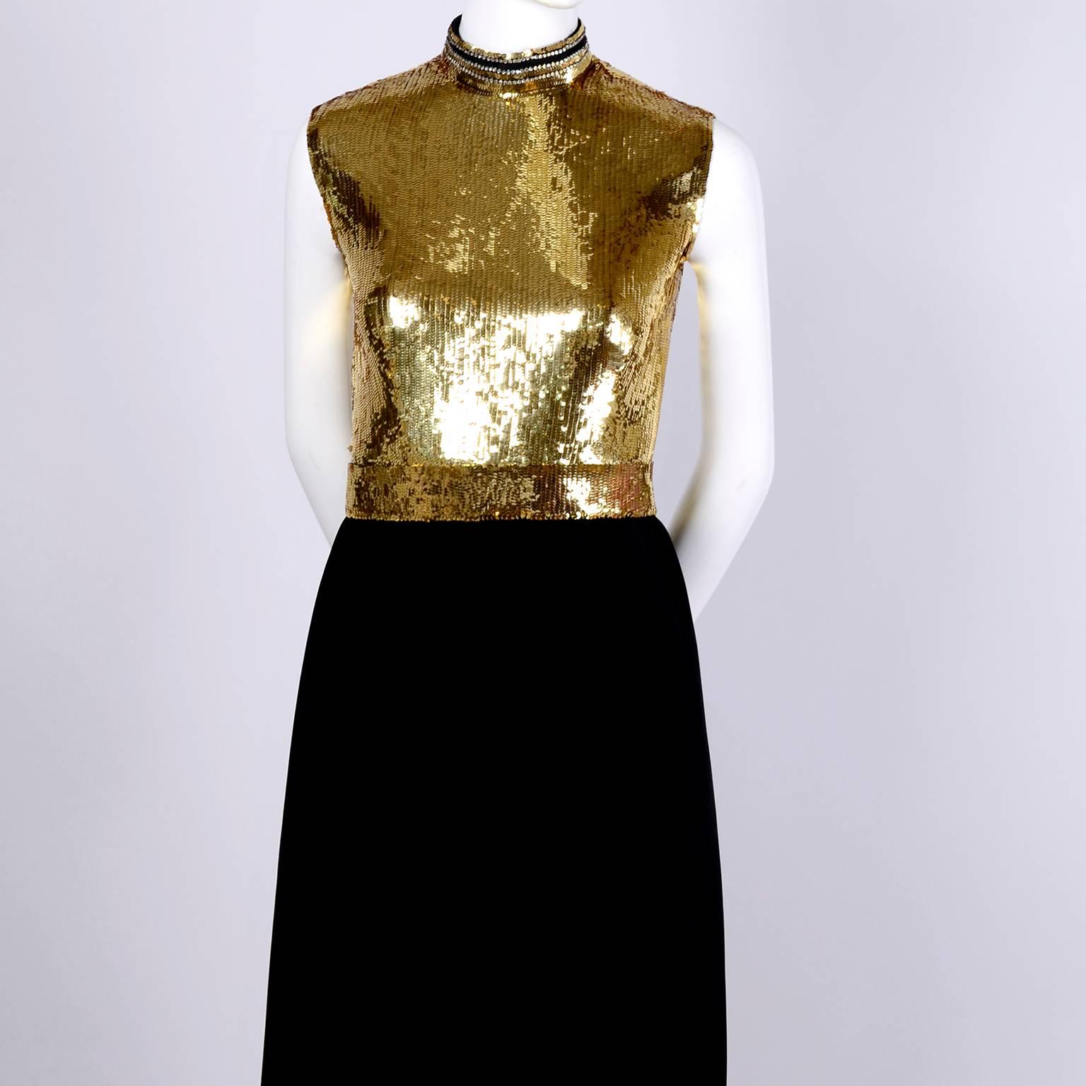 Vintage Gold Sequin Norman Norell Vintage Dress & Jacket Evening Ensemble 1