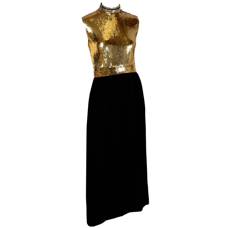 Vintage Gold Sequin Norman Norell Vintage Dress and Jacket Evening Ensemble at 1stDibs gold