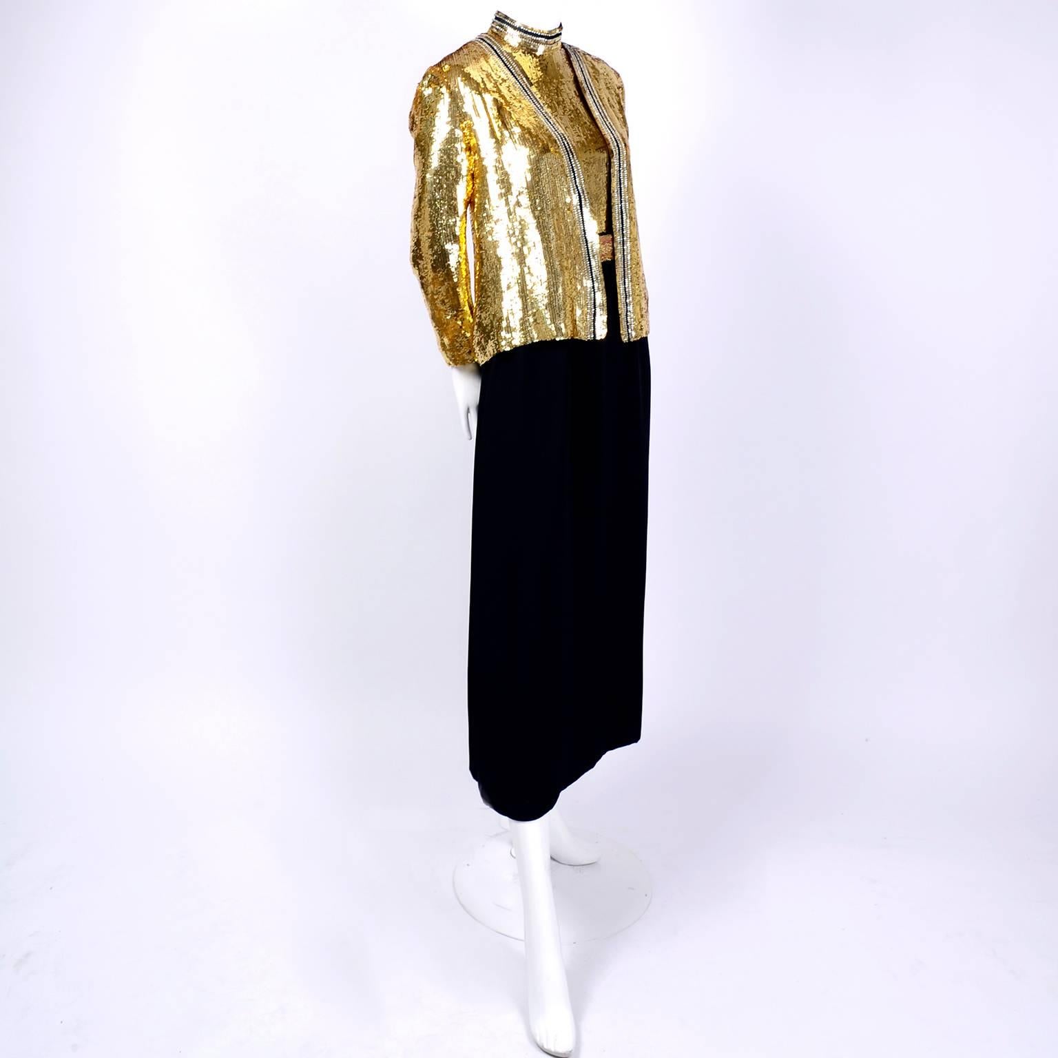 Vintage Gold Sequin Norman Norell Vintage Dress & Jacket Evening Ensemble 3