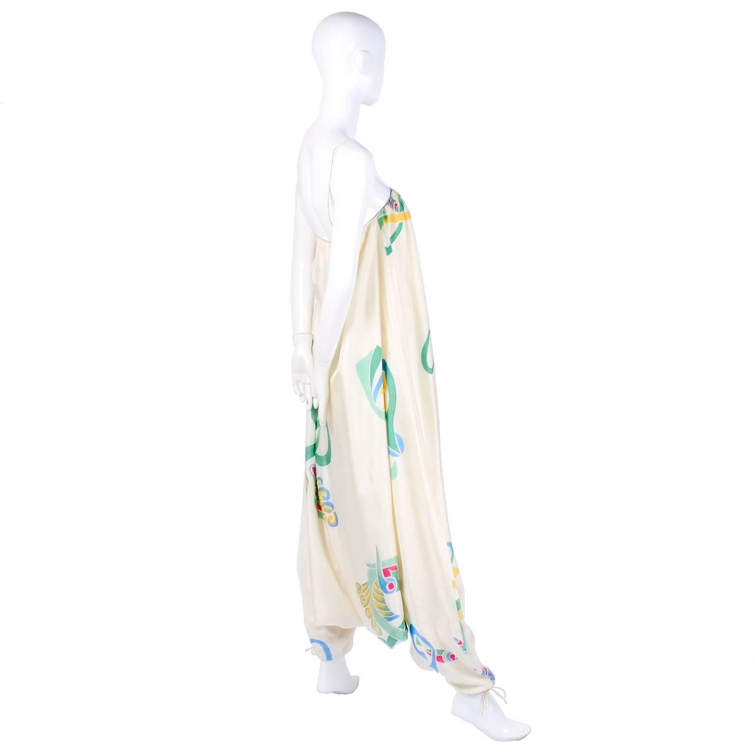 Mary McFadden Vintage Jumpsuit in Hand Painted Silk, 1970s  1