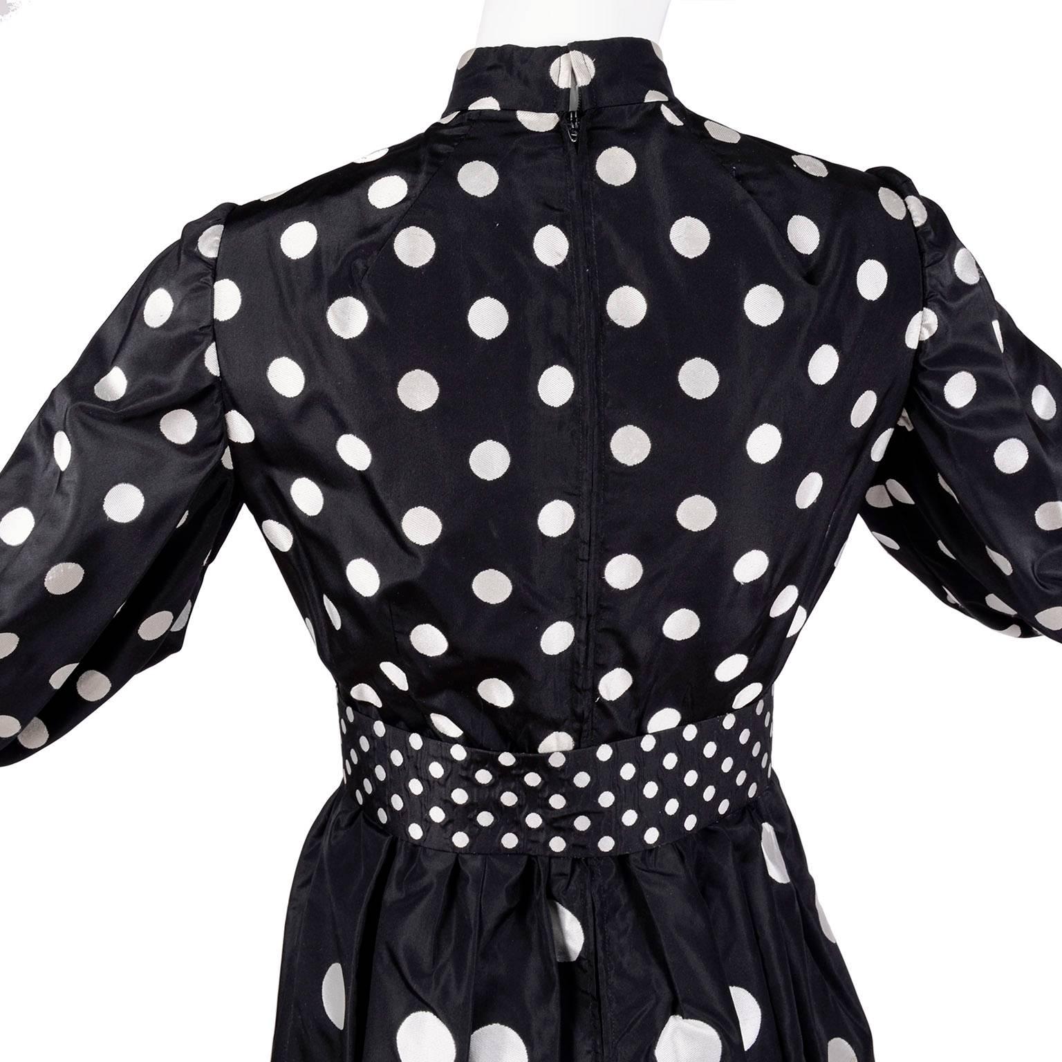 Women's 1960s Norman Norell Vintage Dress in Black Taffeta W/ Polka Dots w/ Provenance
