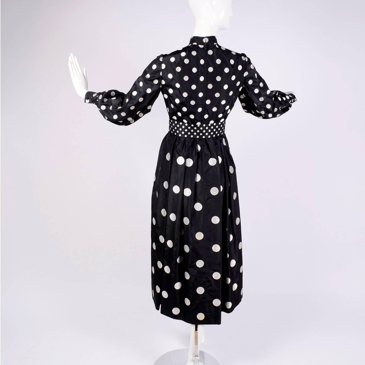 1960s Norman Norell Vintage Dress in Black Taffeta W/ Polka Dots w/ Provenance 1