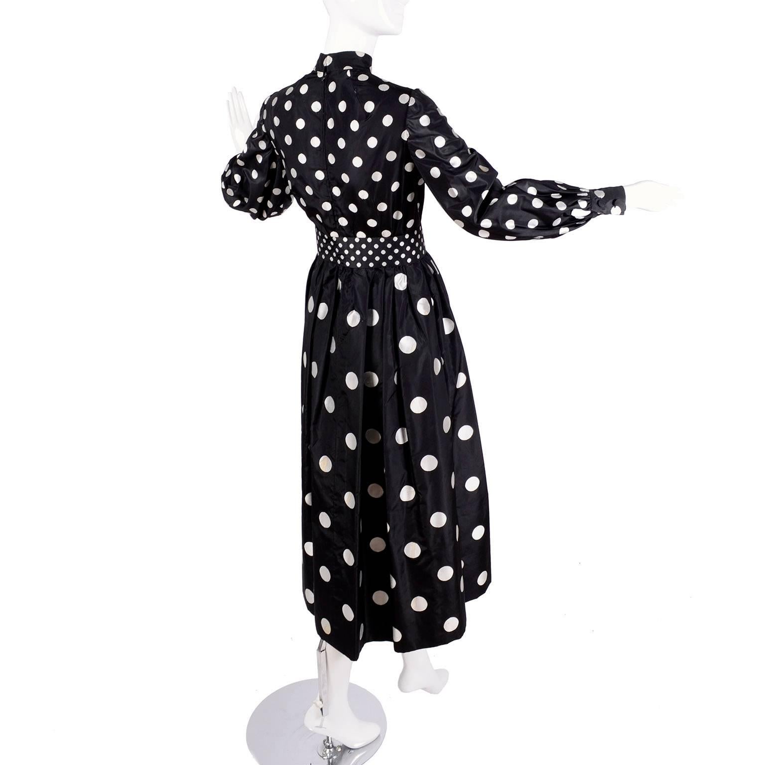 1960s Norman Norell Vintage Dress in Black Taffeta W/ Polka Dots w/ Provenance 4