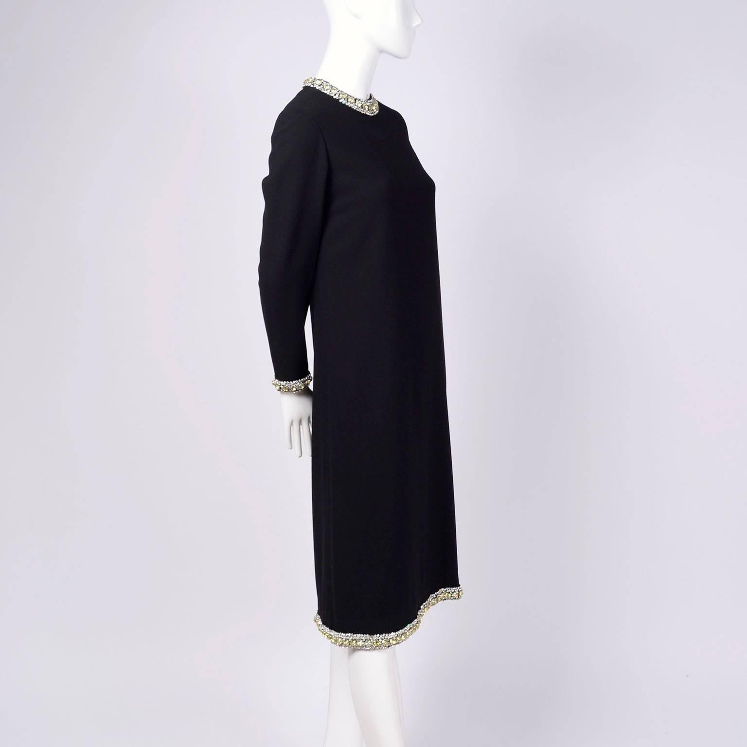 1960s Norman Norell Dress in Black Crepe With Rhinestones and Yellow ...