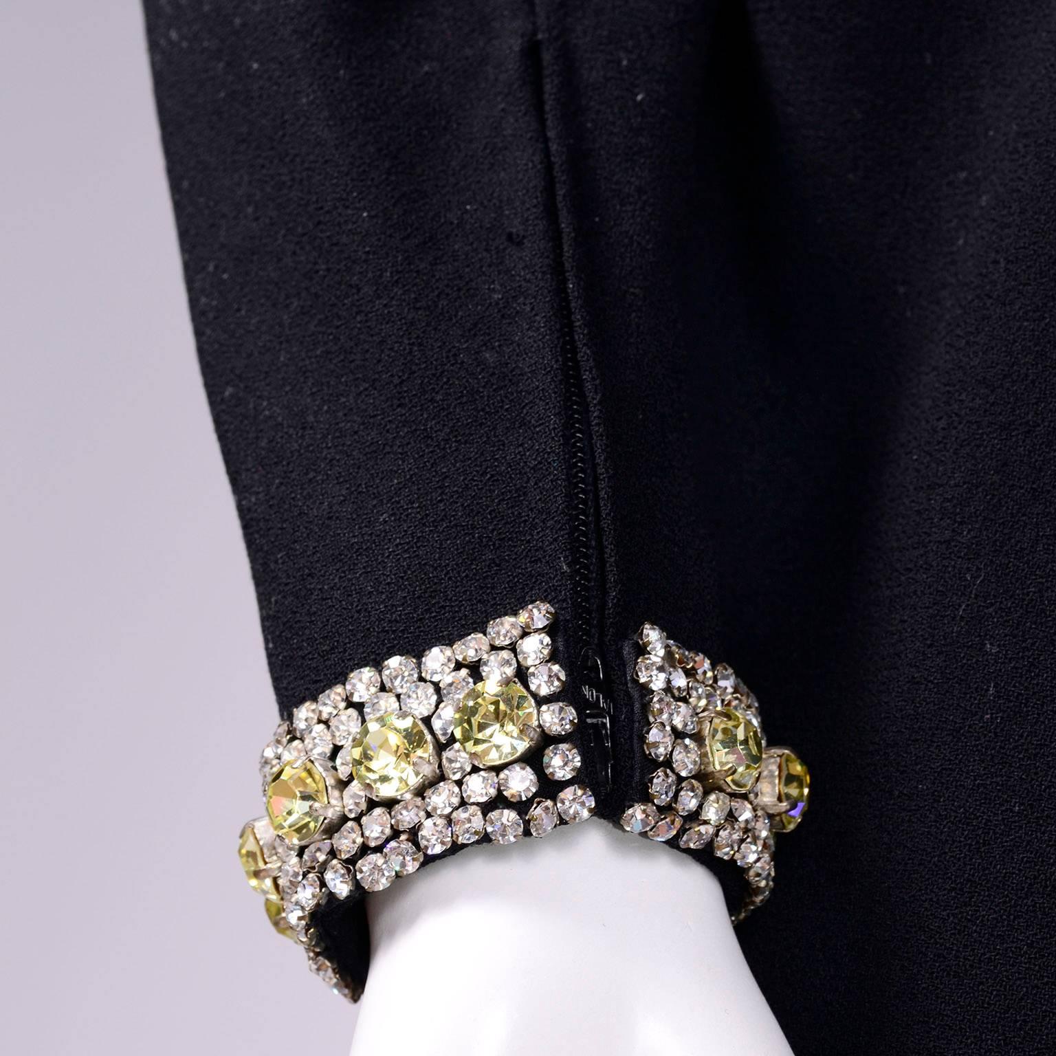 1960s Norman Norell Dress in Black Crepe With Rhinestones & Yellow Crystals In Excellent Condition In Portland, OR
