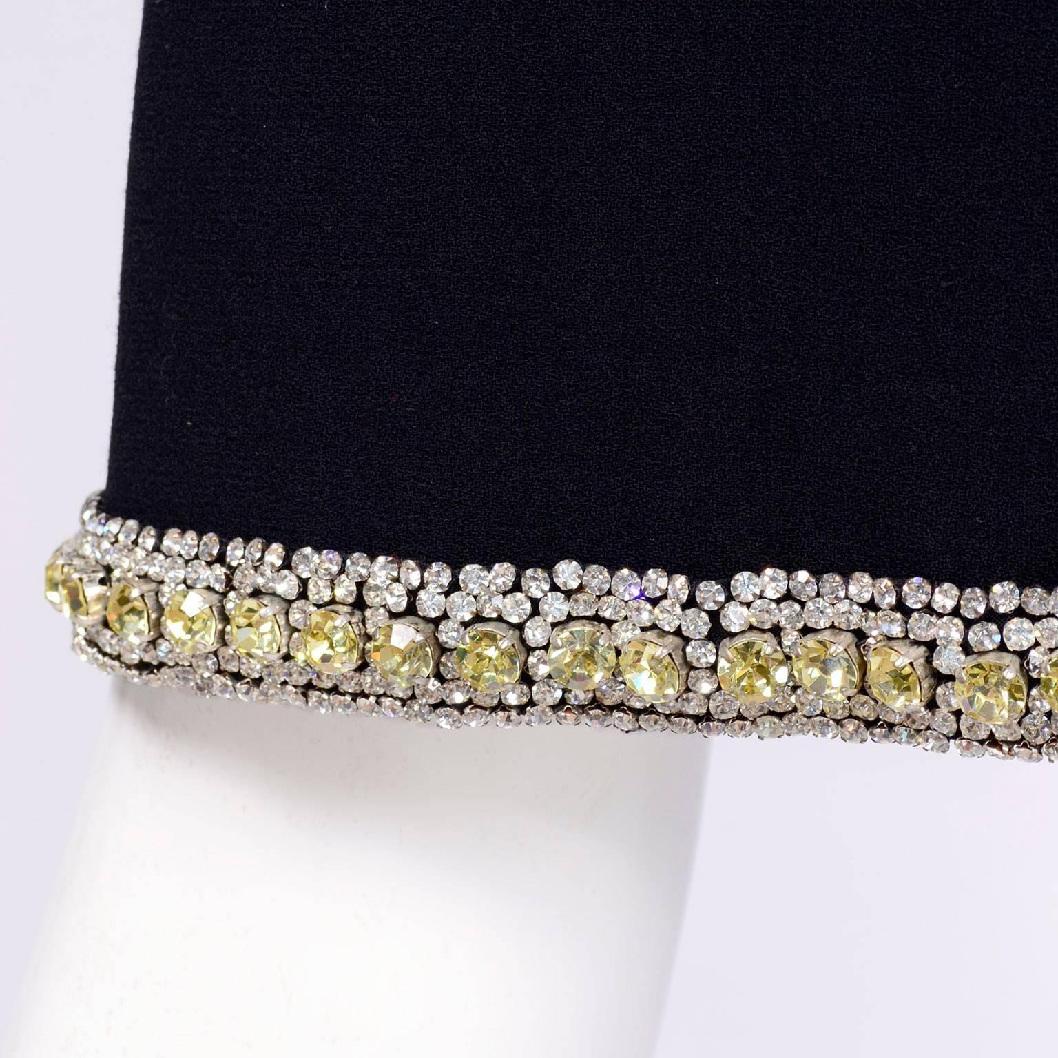 Women's 1960s Norman Norell Dress in Black Crepe With Rhinestones & Yellow Crystals