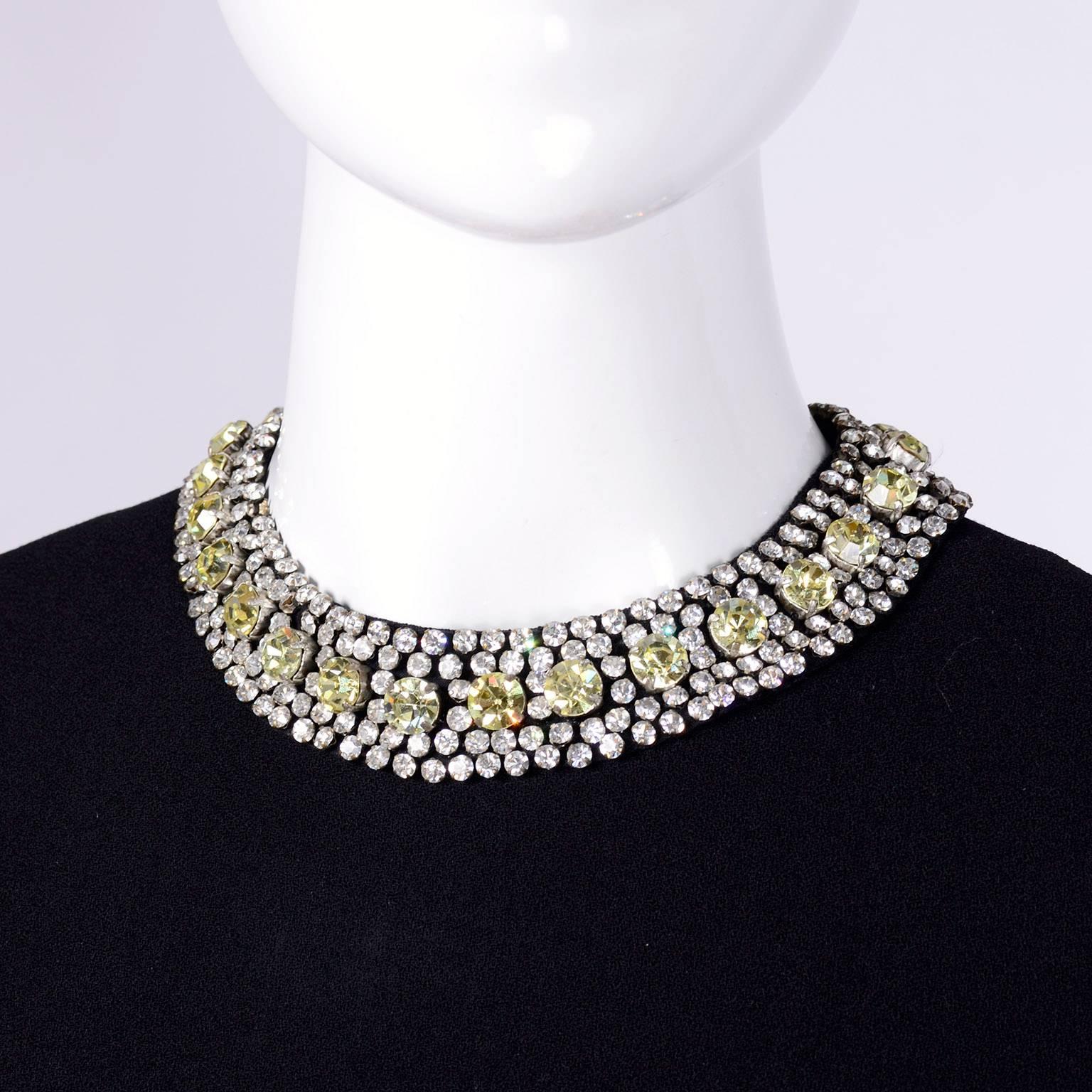 1960s Norman Norell Dress in Black Crepe With Rhinestones & Yellow Crystals 3