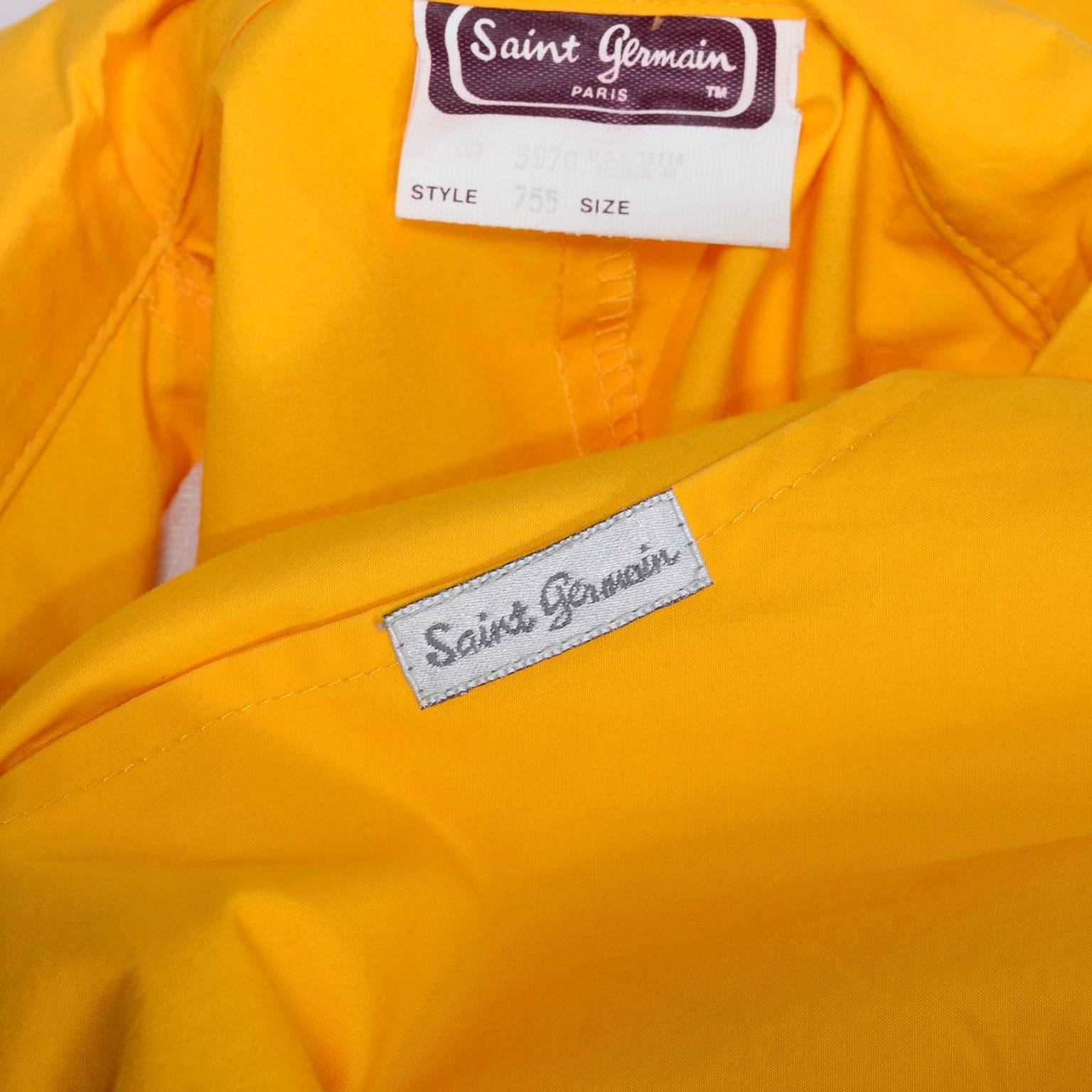 Women's 1980s Saint Germain Paris Vintage Jumpsuit in Yellow Cotton With Pockets 8/10